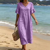 Bruhildda | Boho-Kleid aus Baumwolle mit Quastenbesatz – Lila