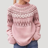 Julia | Damen Frühjahrs Gemusterter Strickpullover – Hellrosa