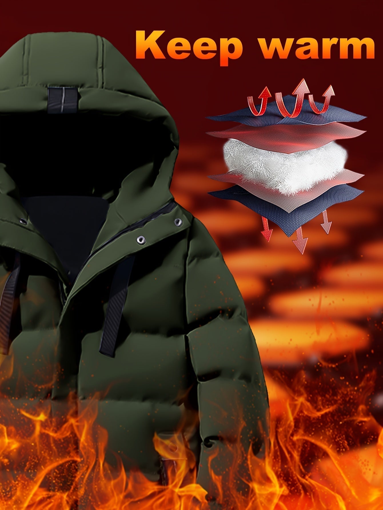 Eleganter Baumwoll-Steppmantel mit Kapuze und großer Tasche für Herren | Ideal für den Winter