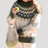 Julia | Damen Frühjahrs Gemusterter Strickpullover – Hellgrün