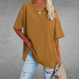 Franziska | Damen Lässiges Oversize V-Ausschnitt T-Shirt – Braun