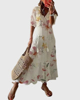 Theresa | Damen Boho Vintage Sommer Maxikleid – Boho Maxi Vintage Sommer 2026 – Weiß