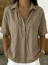 Petra | Damen Bluse Kragen Knopfdetails – Bluse mit Kragen Elegant Büro 2026 – Khaki