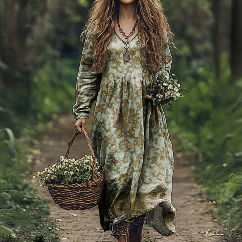 Selene - Vintage ethnischen Druck Kleid