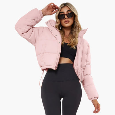 Damenkurze Jacke mit Kapuze und Reißverschluss