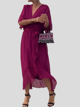 Damen Kleid Mit V Ausschnitt Und Wickelstil – Burgund