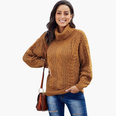 Damen pullover mit Rollkragen und Zopfmuster