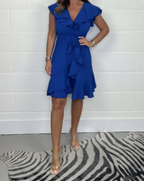 Damen Chiffonkleid Mit V Ausschnitt Und Wickeloptik – Blau