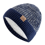 Vintage Vibe Mütze | Retro gefütterte Wintermütze mit lässigem Strickdesign – Marineblau