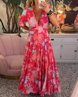 Emma - Damen Maxikleid mit Blumenprint – Rot