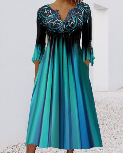 Kleid Mit 3/4 ärmeln Und Farbverlauf Für Damen | Midi