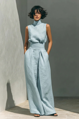 Livia | Elegantes Leinen Ensemble für den Sommer – Blau (Fast ausverkauft)