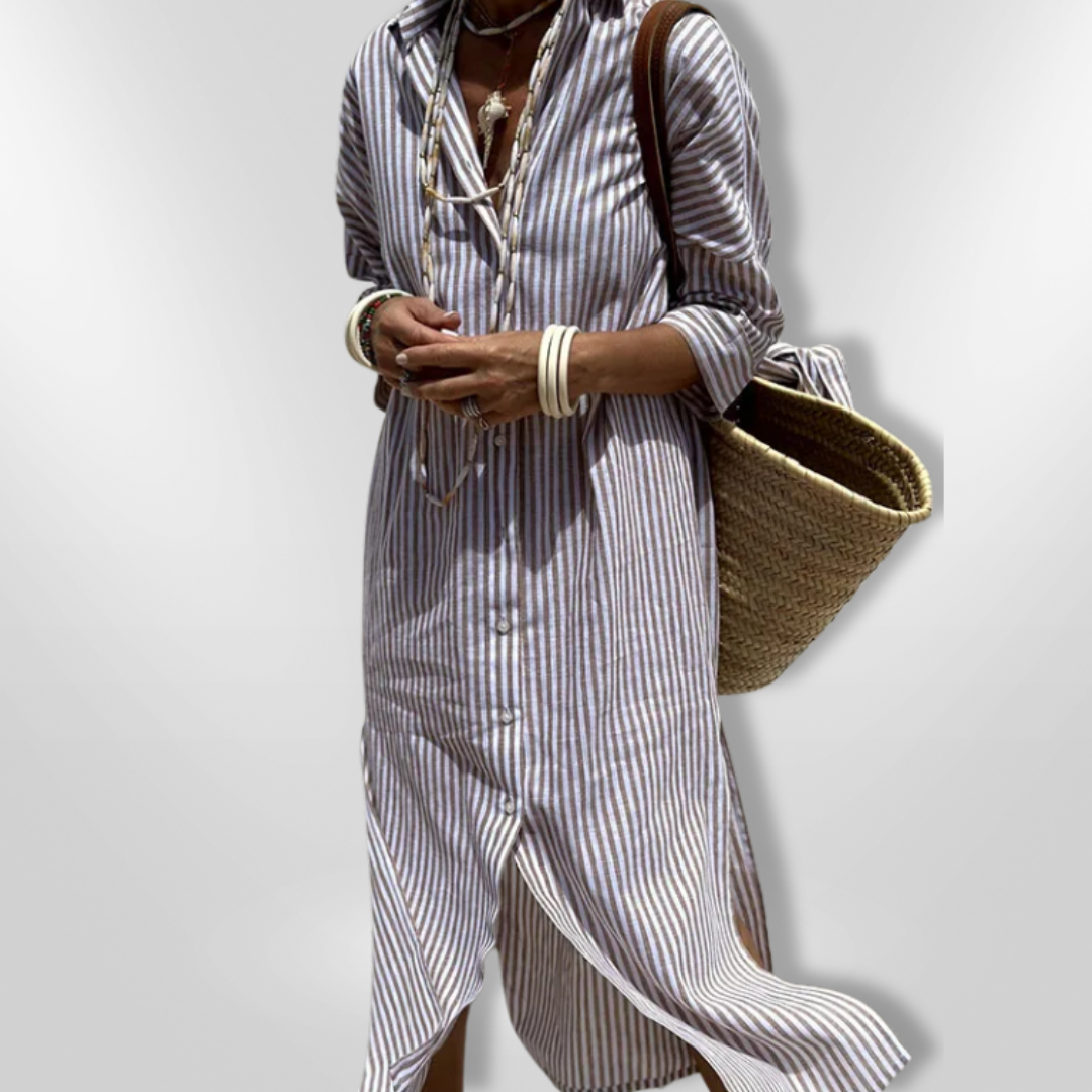 Selina - Modisches Gestreiftes Hemdkleid für Damen