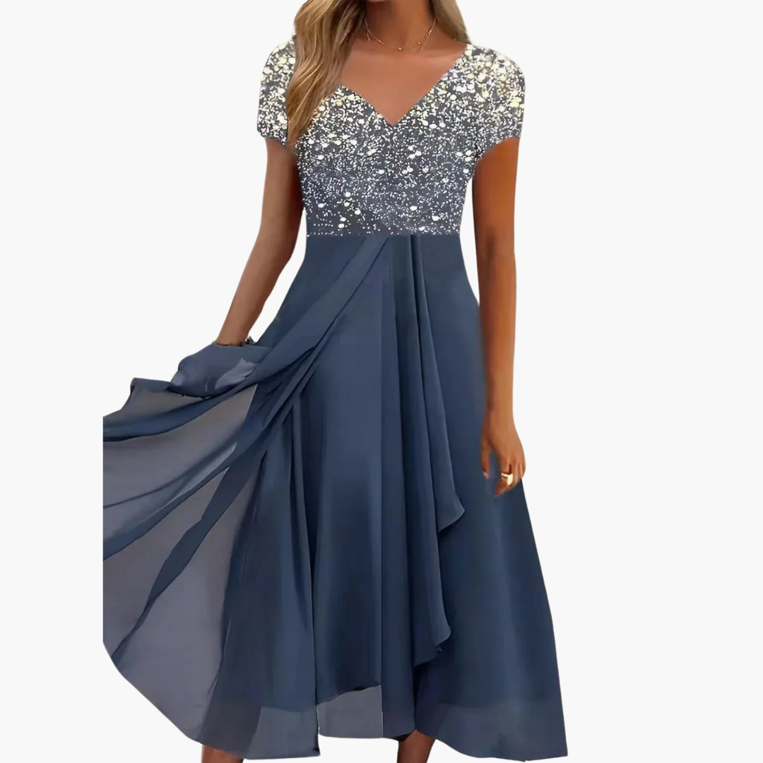 Midikleid für Damen - Elegant mit Pailletten & Chiffonrock