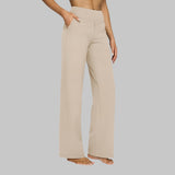 Damen-Stretchhose mit hoher Taille und Taschen – Creme