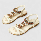 Viola | Damen Riemchen Flache Offene Zehen Sandalen – Weiß Athena