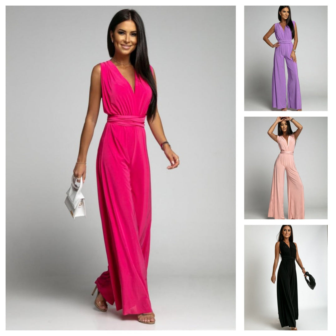 Damen Ärmellos Weites Bein Jumpsuit | V Ausschnitt