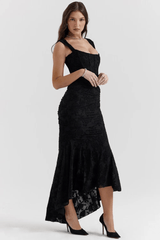 Arabella Kleid – Elegantes Korsett-Maxikleid mit Rüschen – Schwarz Arabella