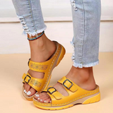 Damen Orthopädische Offene Leder Sandalen – Verstellbare Schnallen Komfort Schuhe – Gelb