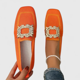 Doris | Damen Kristallschnalle Slip-On Loafer – Orange