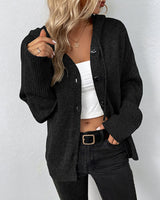 Mia | Damen Kapuzenstrickjacke mit Knöpfen – Schwarz