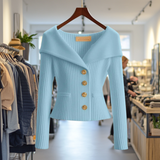 Damen Strickjacke Mit Breitem Kragen – Blau