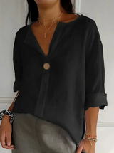 Damen V Ausschnitt Langarm Bluse – Schwarz