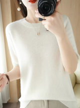 Heidi-Mode | Kurzärmliger Wollpullover – Beige