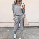 Natalie | Damen Zweiteiliges Lässiges Jogger Lounge Set – Hellgrau