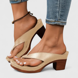 Birgit | Damen Chunky Heel Zehentrenner Sandalen – Gold