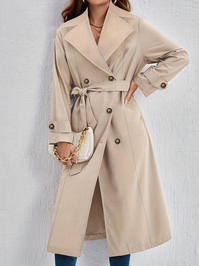 Stylischer Doppelknopf Langer Ärmel Gürtel Trenchcoat mit Einfarbigen Beige für Damen | Ideal für den Winter