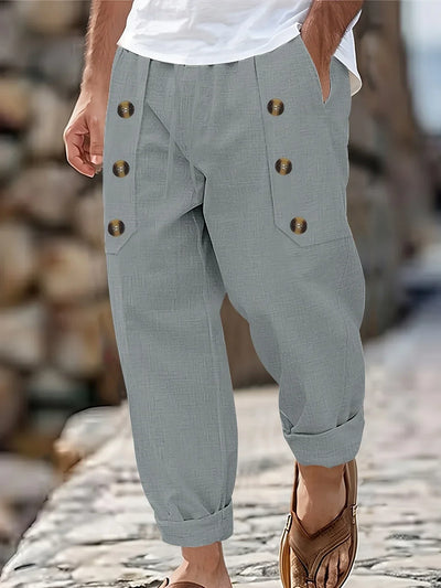 Beslan – Elegante Hose Mit Geradem Bein Und Goldenen Knöpfen