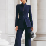 Dames Blazer Broekpak Tweedelig Set – Blau