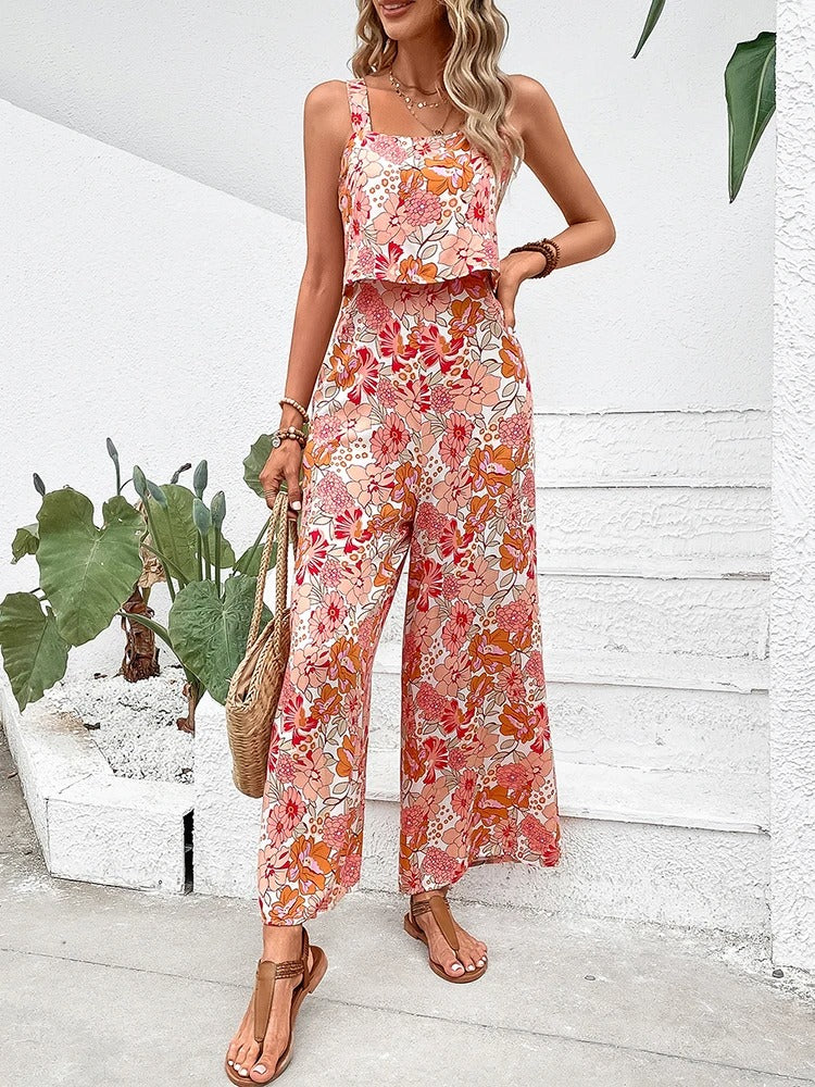 Kalentha® | Zweiteiliger Jumpsuit mit floralem Muster