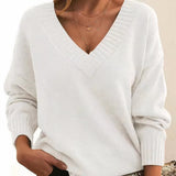 Rosie | Edler Damen V-Ausschnitt Strickpullover Mit Kaschmir-Mischung – Weiß