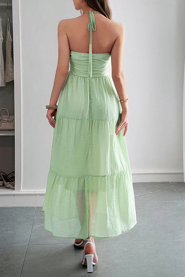 Lara® | Maxikleid mit Unifarbenem Halfter Hals und Bindung im lässigen Urlaubsstil