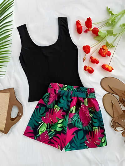 Ava | Damen Sommerurlaub Bedruckte Weste und Shorts Set