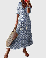 Theresa | Damen Boho Vintage Sommer Maxikleid – Boho Maxi Vintage Sommer 2026 – Blau