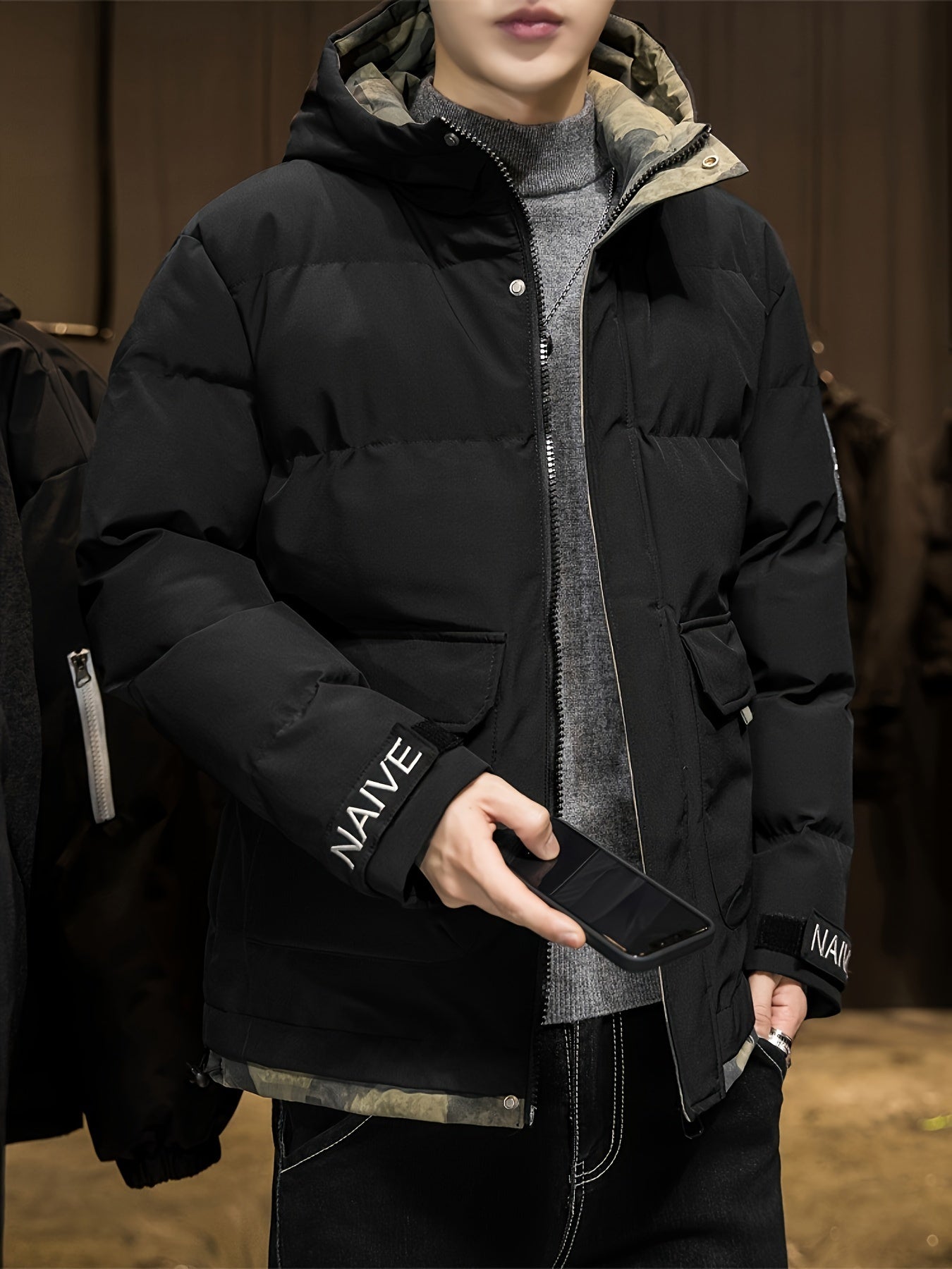 Stilvolle Camouflage-Kapuzen-Winterjacke für Herren | Ideal für den Winter