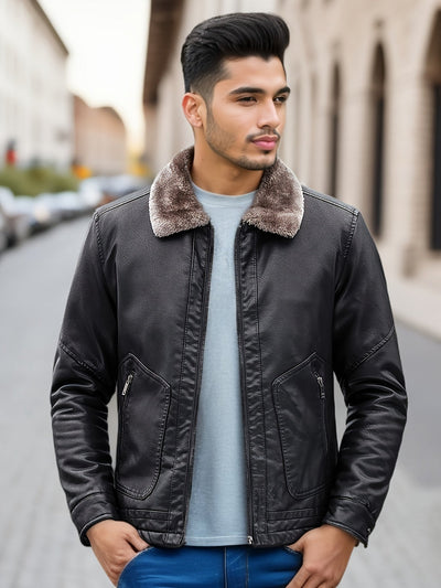 Casual gesteppte Winterjacke mit Plüschkapuzen-Design für Herren | Ideal für den Winter