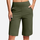Odeliora - Komfortable Bermuda-Shorts mit hoher Taille – Armeegrün