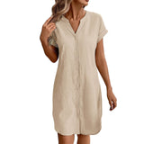 Ainslea - Strukturiertes Mini-Hemdblusenkleid – Beige