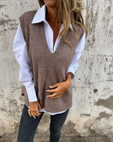 Emma | Elegant und Klassisch Damen Strickweste für Jeden Anlass – Grau-Braun