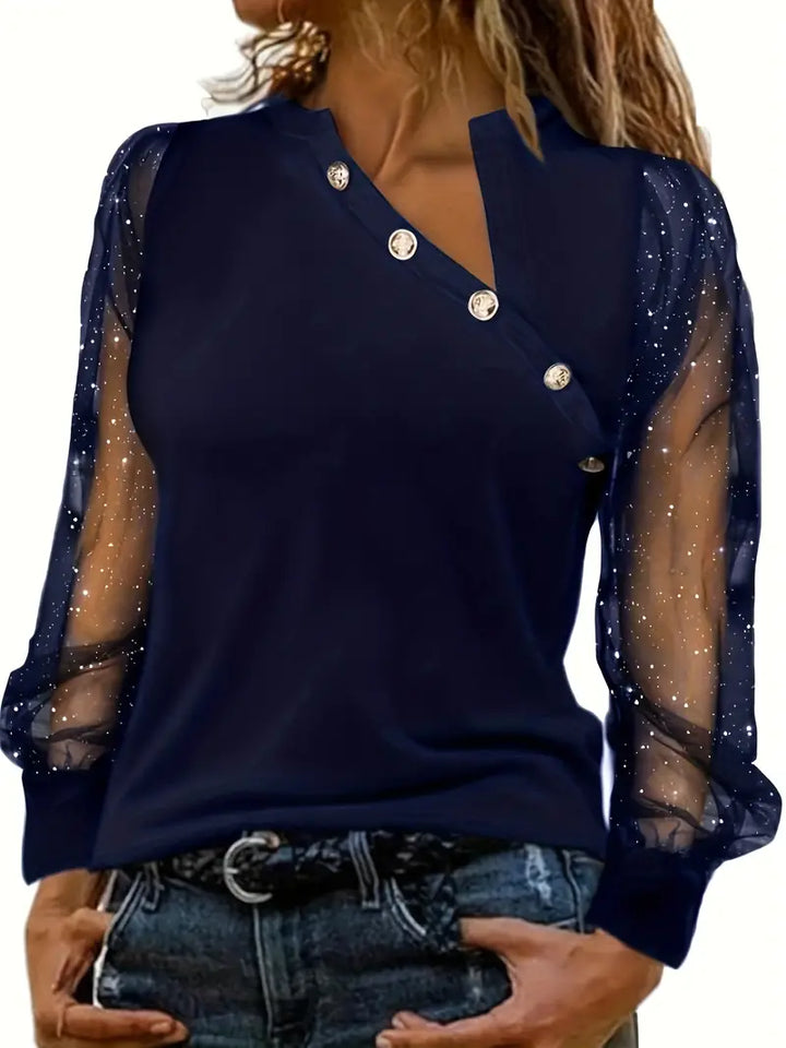 Bubke® | Bluse mit asymmetrischem Ausschnitt und Netzärmeln