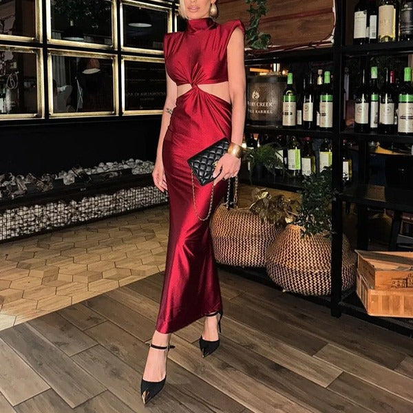 Kalentha® | Figurbetontes Cut-Out-Abendkleid mit Stehkragen