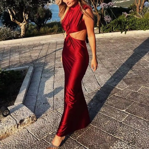 Kalentha® | Figurbetontes Cut-Out-Abendkleid mit Stehkragen