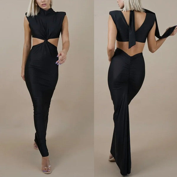 Kalentha® | Figurbetontes Cut-Out-Abendkleid mit Stehkragen