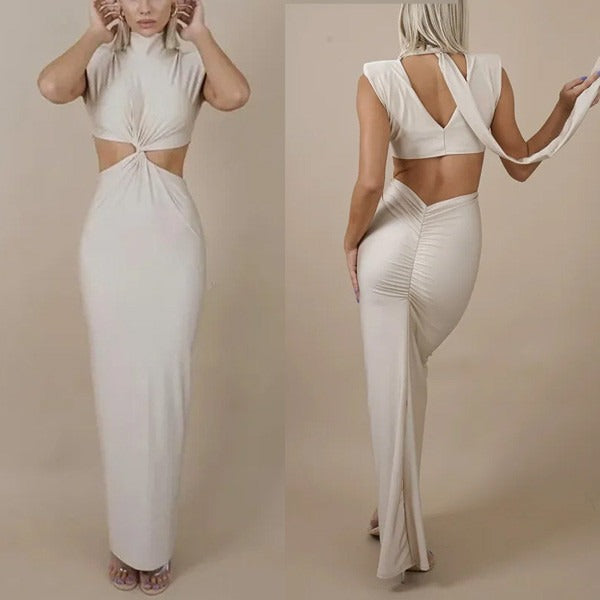 Kalentha® | Figurbetontes Cut-Out-Abendkleid mit Stehkragen