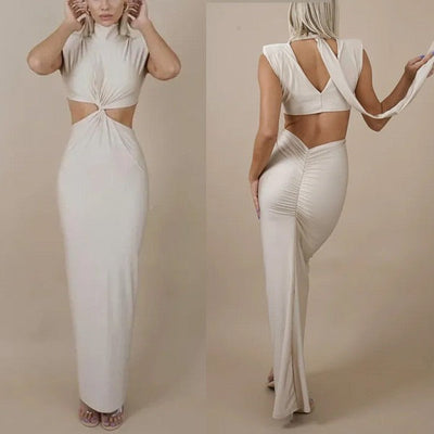 Kalentha® | Figurbetontes Cut-Out-Abendkleid mit Stehkragen