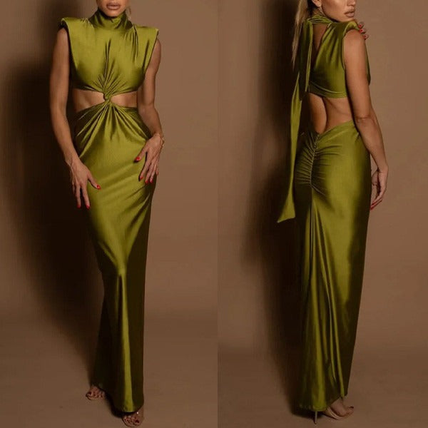 Kalentha® | Figurbetontes Cut-Out-Abendkleid mit Stehkragen